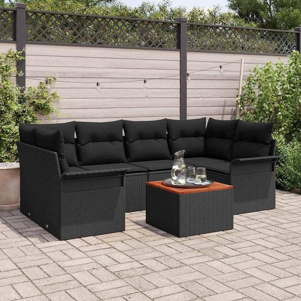 Maison Exclusive - Gartensofa-set mit Kissen 7 pcs Schwarz Poly-Rattan