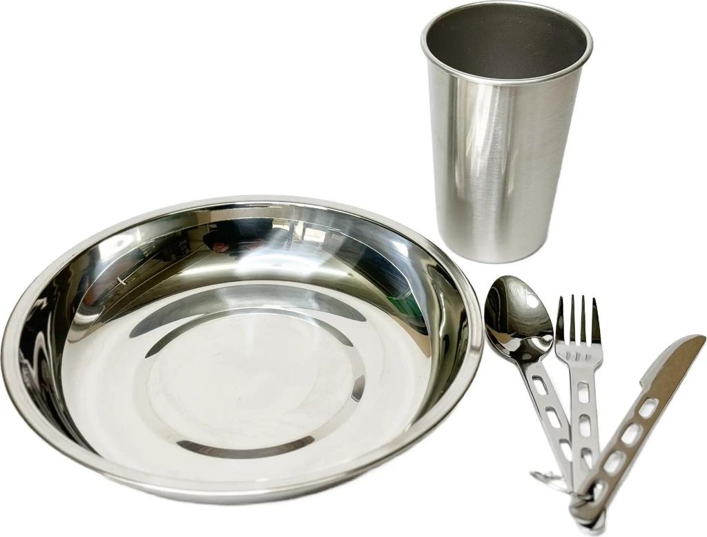 Camping Essbesteck Becher tiefer Teller 22 cm Besteck Edelstahl