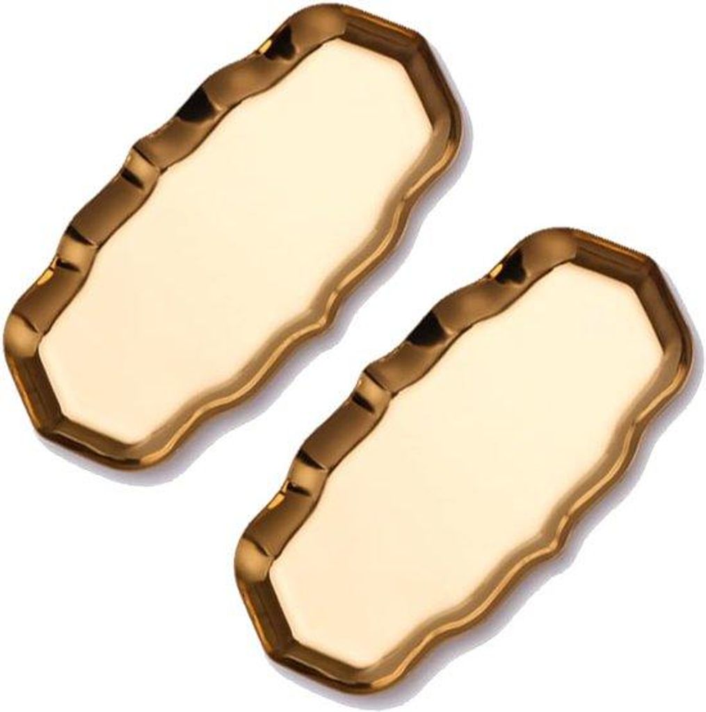 Goldschalen-Set aus 2 ovalen, dekorativen Metallschalen in Gold-Messing, 23 cm lang, gebogene Kanten, unregelmäßige Kanten, für Schmuckkästchen...