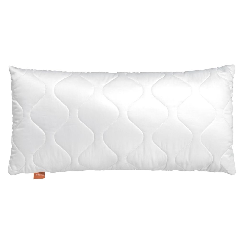A white body pillow with a quilted pattern is shown against a white background.