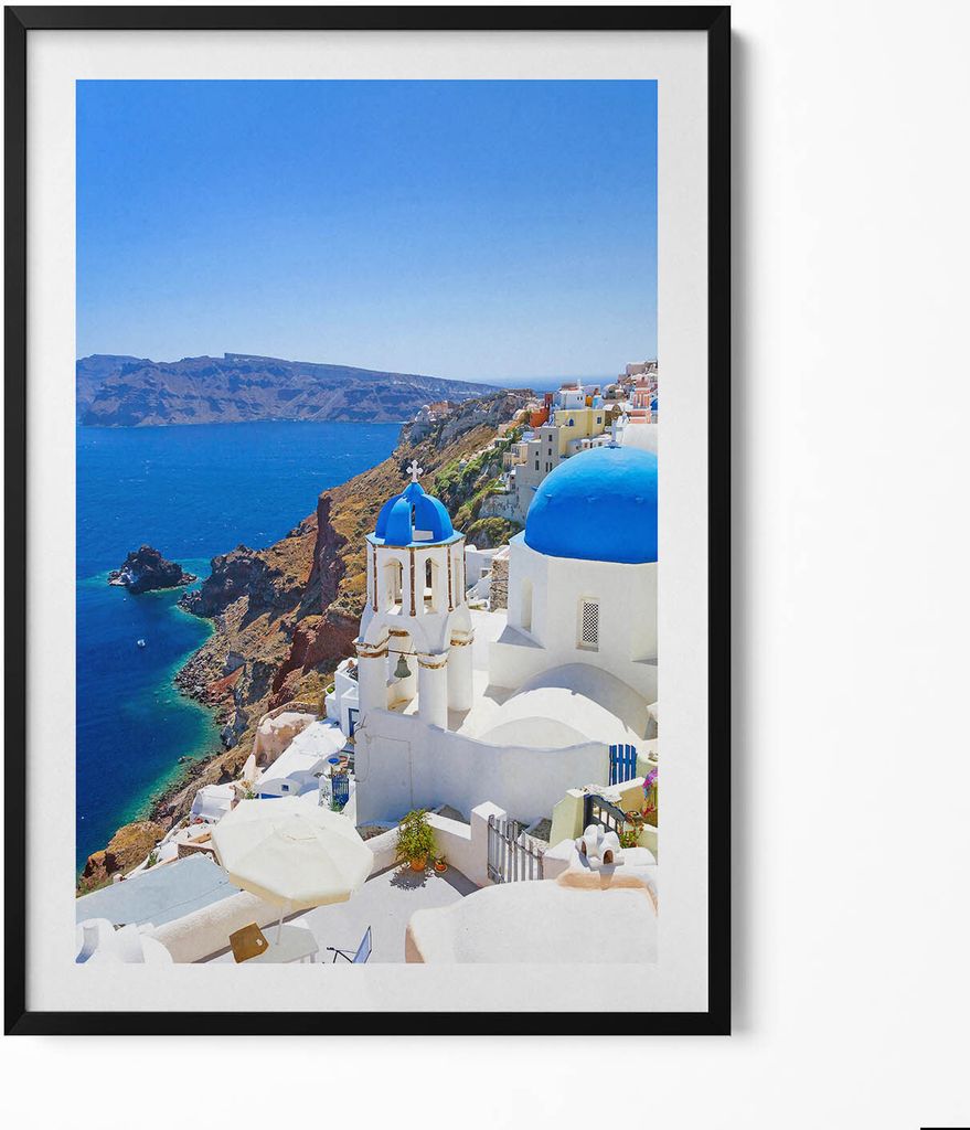 Blick auf die Architektur von Griechenland– Wandbild mit Rahmen – Gerahmtes Bild – Wanddekoration – 70x100 cm – Schwarz Rahmen