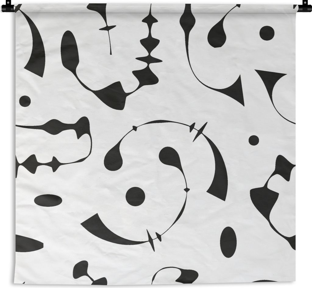 MuchoWow Wandteppich Wandbehang Linienkunst - Abstrakt - Schwarz und Weiß - Muster 90x90 cm Tapisserie Dekoration Wandtuch - Wandaufhänger