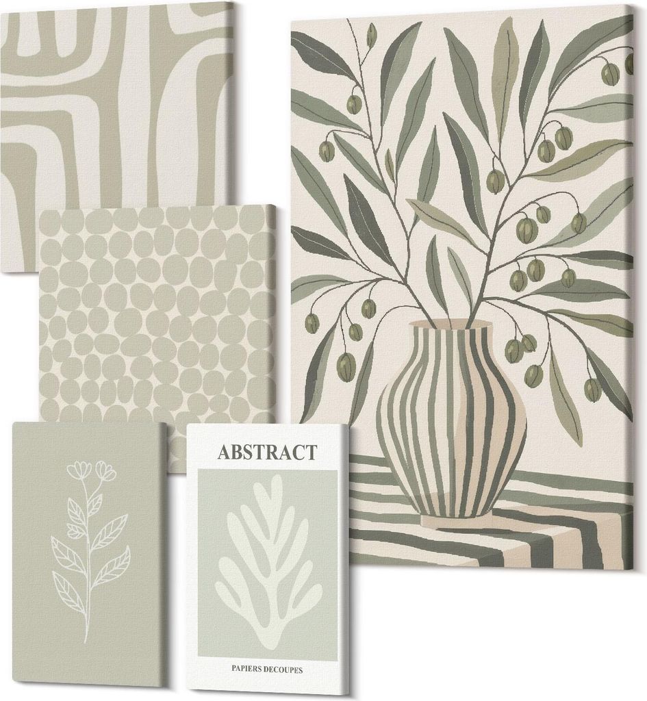 Leinwandbild Set 5-teilig – Modernes Wandbild – Polycanvas Kunstdruck – Abstrakte Bilder – Hochwertige Wandkunst – 2x 30x30 cm + 2x 20x30...