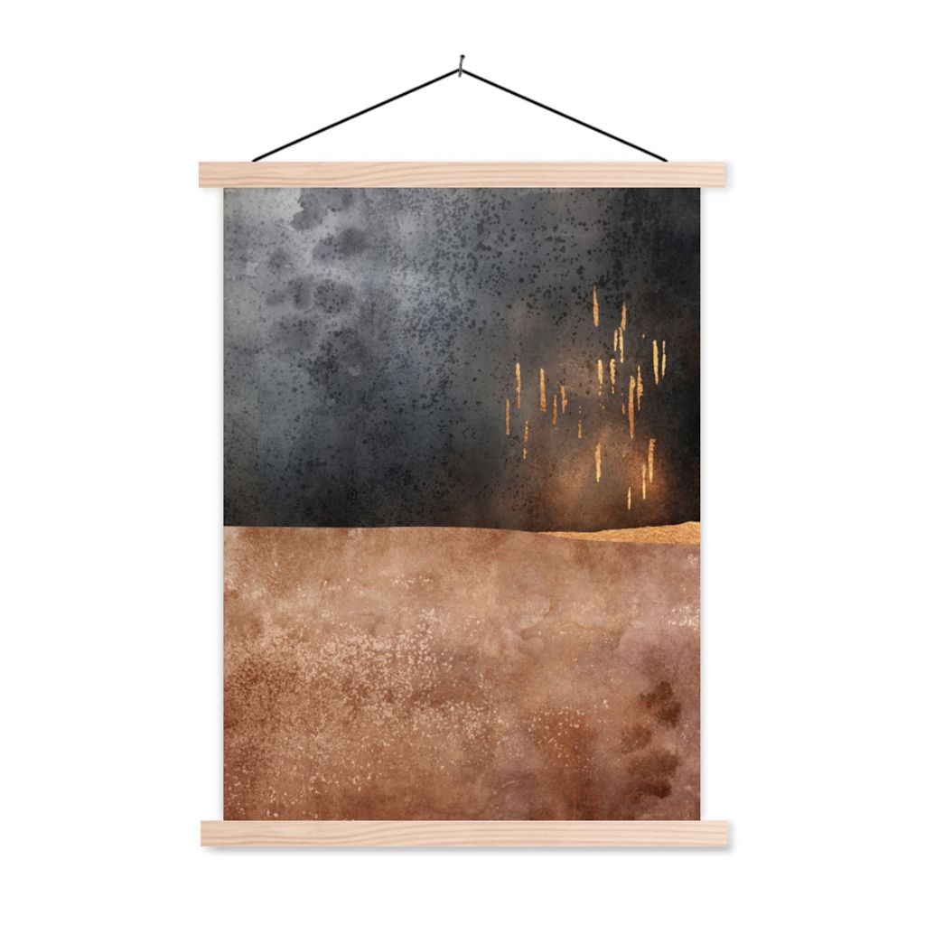 MuchoWow Textilposter Abstrakt - Gold - Design 40x53 cm mit holzfarbenen Rahmen - Schlafzimmer