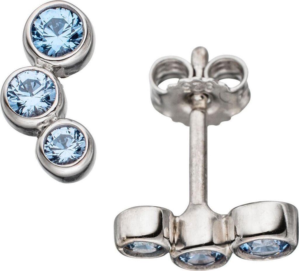 Paar Ohrstecker Stecker Ohrschmuck drei runde blaue Spinelle 925 Silber Damen