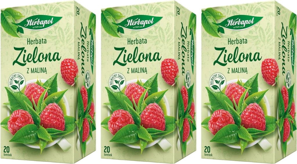 Herbapol Grüner Tee mit Himbeere 60 Teebeutel - Grüntee im Beutel aromatisierter