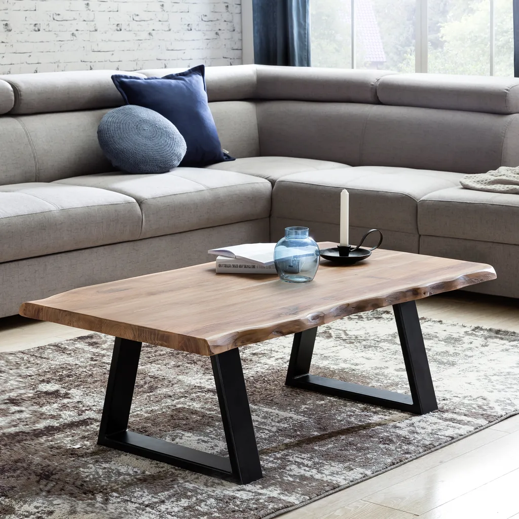 Table basse bord d'arbre acacia massif fait main salon chic