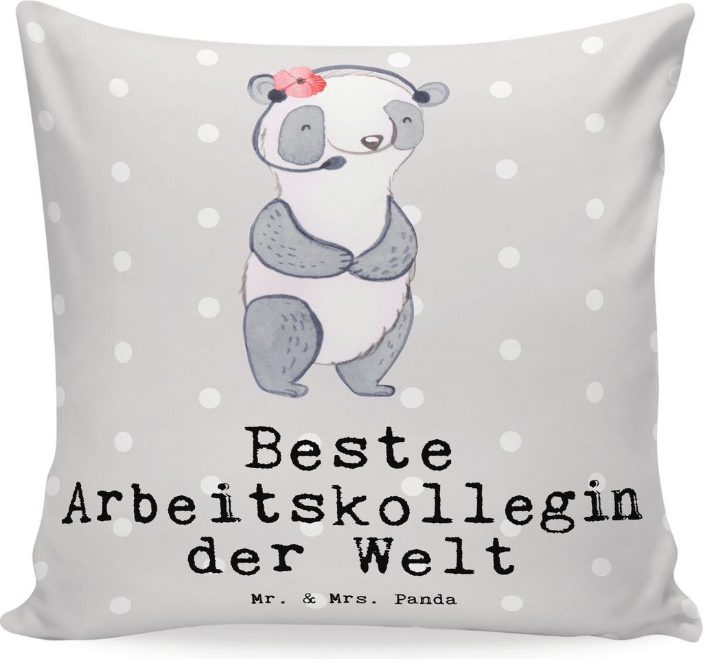 Mr. & Mrs. Panda kuschelkissen 40x40 Panda Beste Arbeitskollegin der Welt - Grau Pastell - Geschenk, Ruhestand, Dekokissen, Freundin, Arbeit, Kolle...