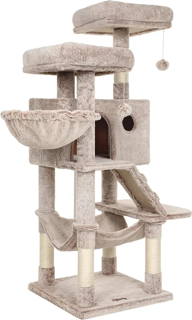 Arbre à chat stable contre les griffures avec peluche marron clair