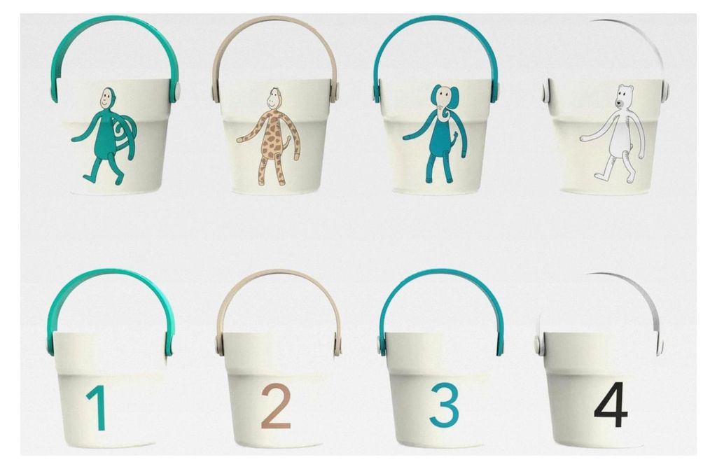 Badeeimer für die Badewanne - 4 Stapeleimer mit Tiermotiven und Zahlen, Silikongriff und Streulöcher für einen Regenschauereffekt - stapelbar - ...