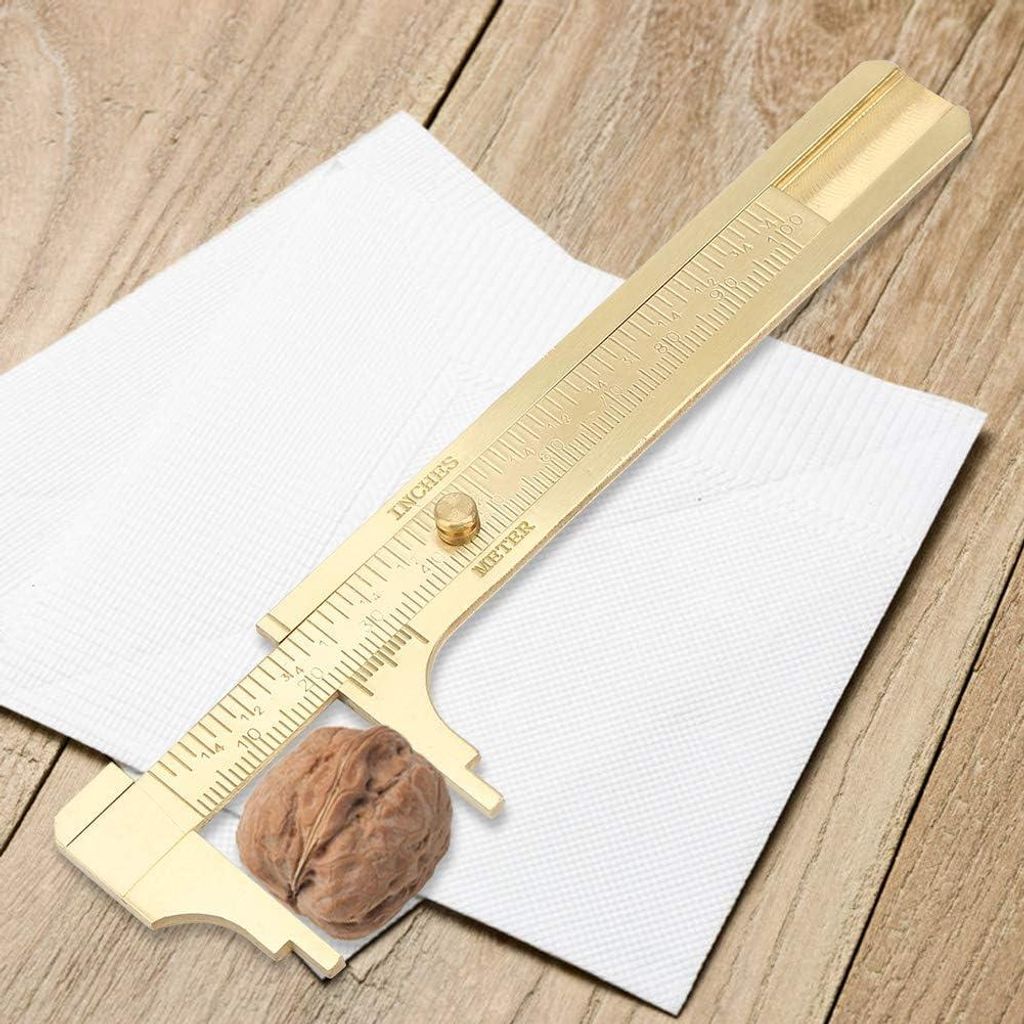 Allecto Plus - Mini Schieblehre aus Messing - Tragbares Doppelmaßlineal - Messinstrument für präzise Messungen im Taschenformat mit 100mm Messbe...