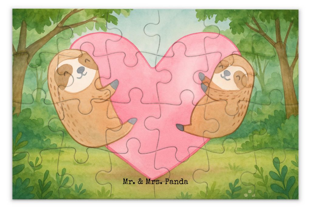 Mr. & Mrs. Panda Puzzle Faultiere Herz Design 24 Teile - Weiß - Geschenk, für Frauen, Partner, Valentinstag, 2000, 500, Hochzeitstag, Freundin, G...