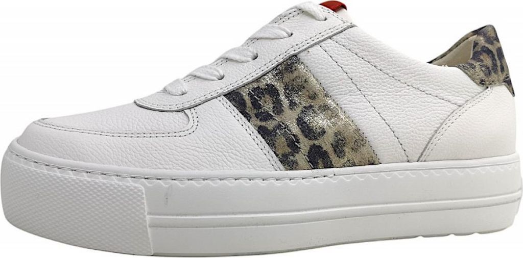 Paul Green Damen Low Sneaker Weiß Beige Leder Textil Animal Produktbild 