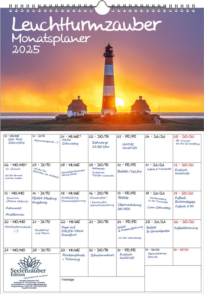 Leuchtturmzauber DIN A3 Kalender Hochformat für 2025 Küste Meer Leuchtturm Leuchttürme - Seelenzauber