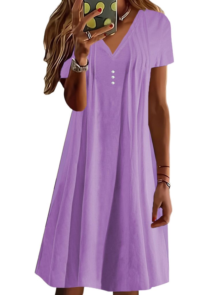 ECOWISH Sommerkleider Damen Kurzarm V-Ausschnitt Strand Blumen Kleider