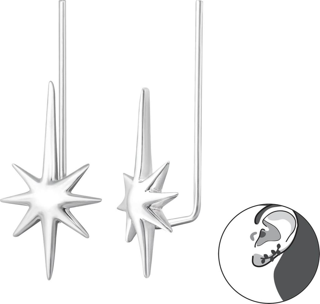 1 Paar Ear Climber 925 Sterling Silber mit Nordstern Ohrstecker Ohrklemme