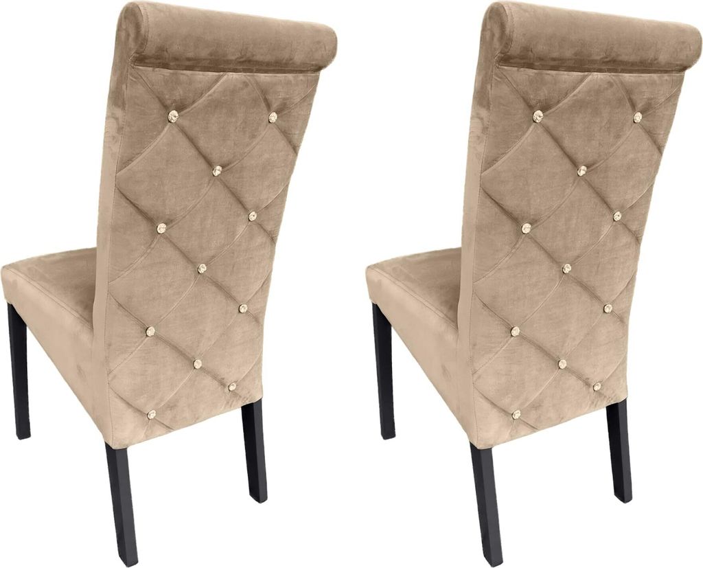 Ares Meble Esszimmerstühle 2er Set K6 - Esszimmerstuhl Holz - Küchenstühle, Esstisch Stühle, Essen Stuhl - Samt Beige - Schwarz