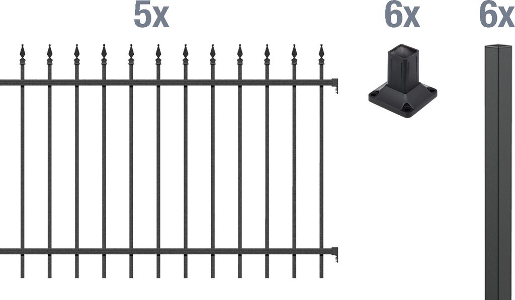 Alberts Zierzaun - Komplettset Chaussee, Höhe 100 cm, Länge 10 m, matt schwarz, zum Aufschrauben