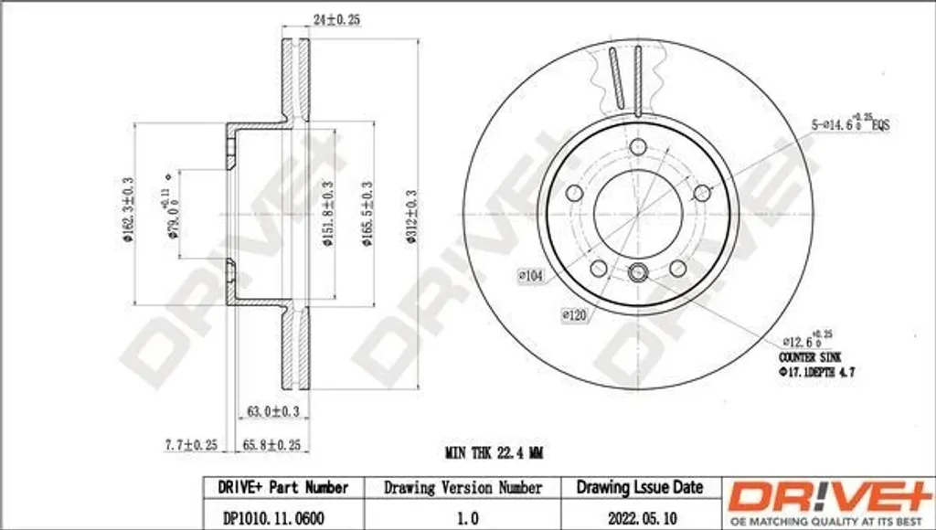 Disque de Frein Avant pour BMW Série 1 F20 et Série 4 F32 - OE 34116774875