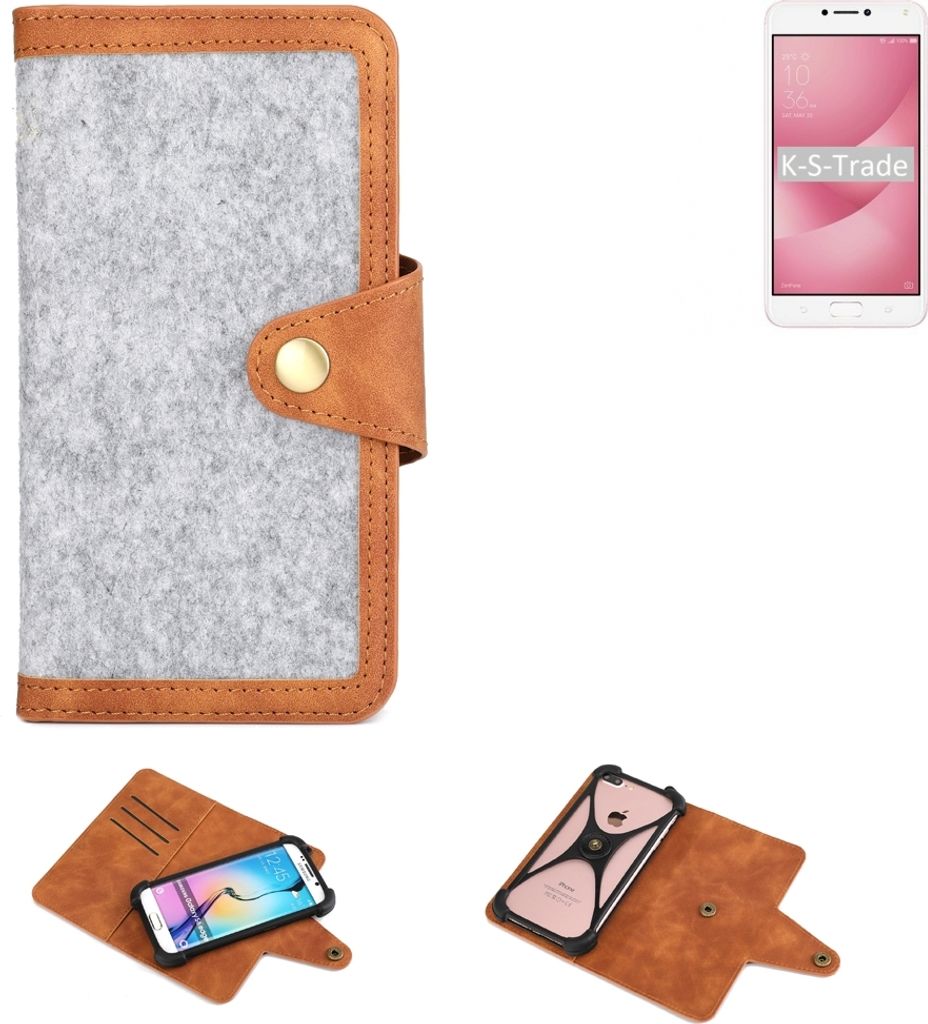 K-S-Trade Handyhülle kompatibel mit Asus ZenFone 4 Max 5.5 Zoll Schutzhülle Filz-Hülle Kunst-Leder hellgrau braun (1x)