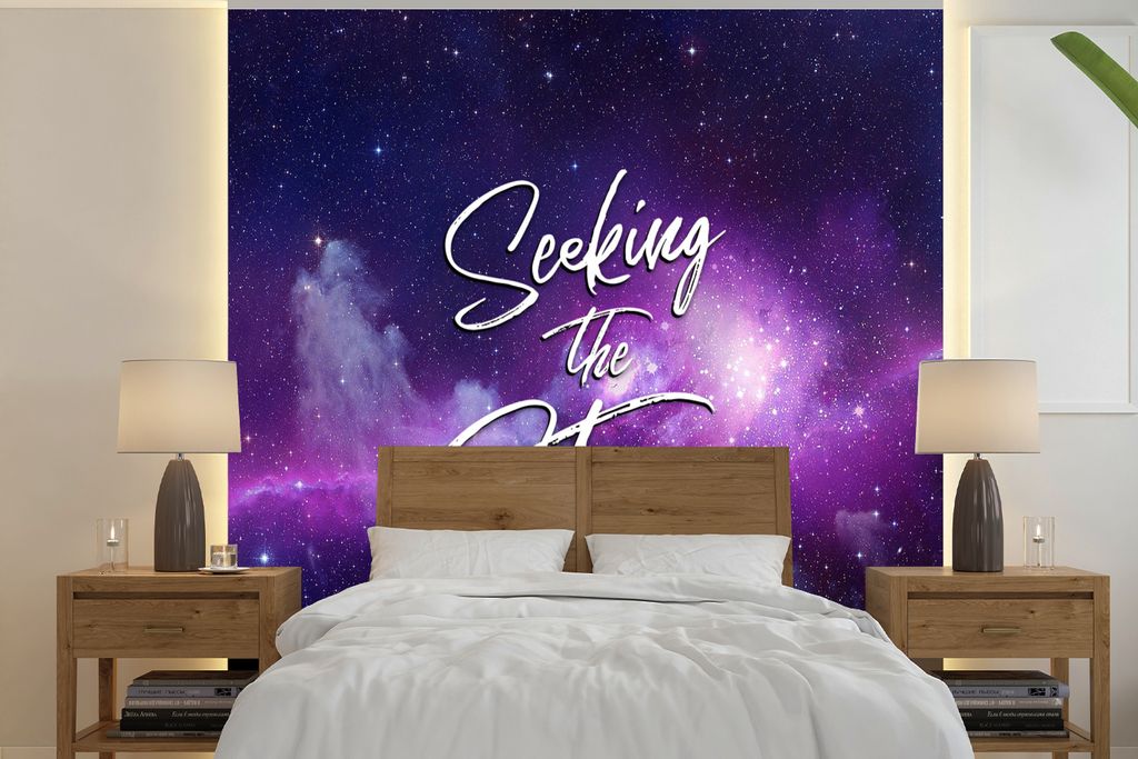 MuchoWow Fototapete für Wohnzimmer oder Schlafzimmer Wandtapete Vinyl Motivtapete Zitate - 'Auf der Suche nach den Sternen' - Sprichwörter - Ra...