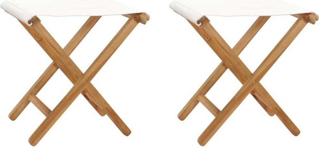 The Living Store Klappstühle 2 Stk. Teak Massivholz und Stoff Cremeweiß