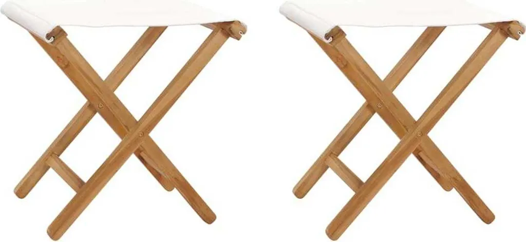 Sedie da Esterno Pieghevoli Teak e Tessuto Bianco Crema - Set 2 Pezzi