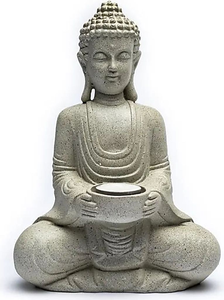 Meditationsbuddha mit Kerzenhalter, graue Farbe – 550 g; 27 cm