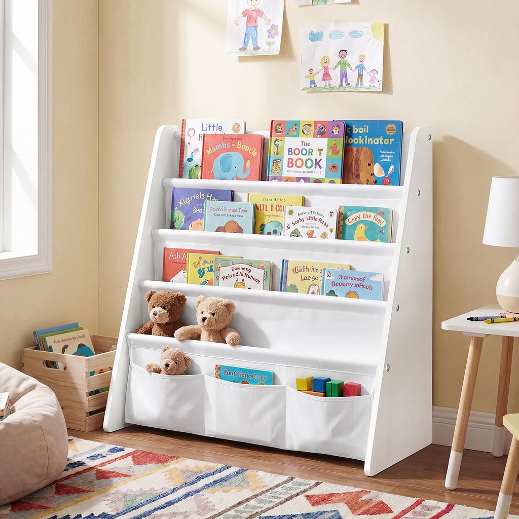 SONGMICS Kinderregal Bücherregal mit 4 Ebenen Sicher und Produktbild 