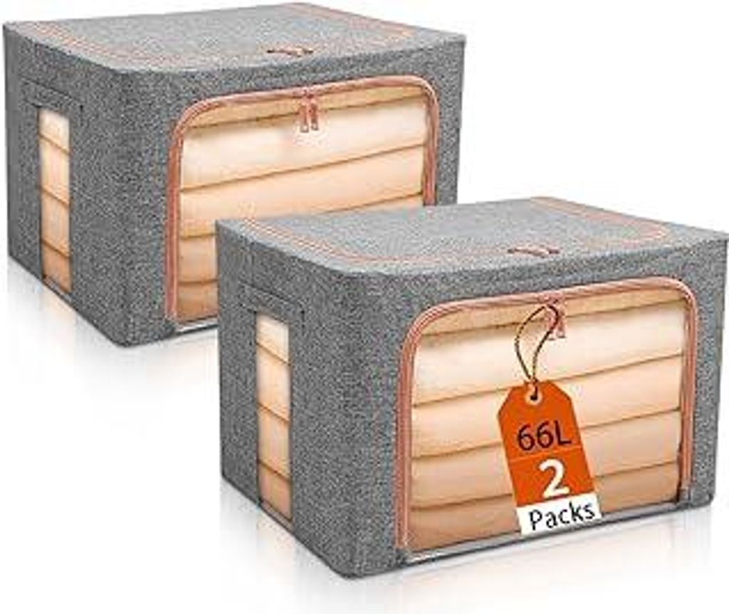 Große Kleideraufbewahrungstaschen, Schrank-Organizer und Aufbewahrung, 2 Stück, faltbare Box aus Oxford-Stoff, Stahlrahmen, transparentes Fenster...