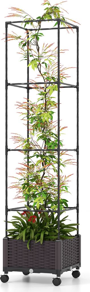 GOPLUS Rankhilfe mit Blumenkasten, Tomatentopf mit Spalier, Pflanzenturm mit 4 Verstellbarer Höhe & Wasserspeicher, Tomatenturm aus Metall & PP, T...