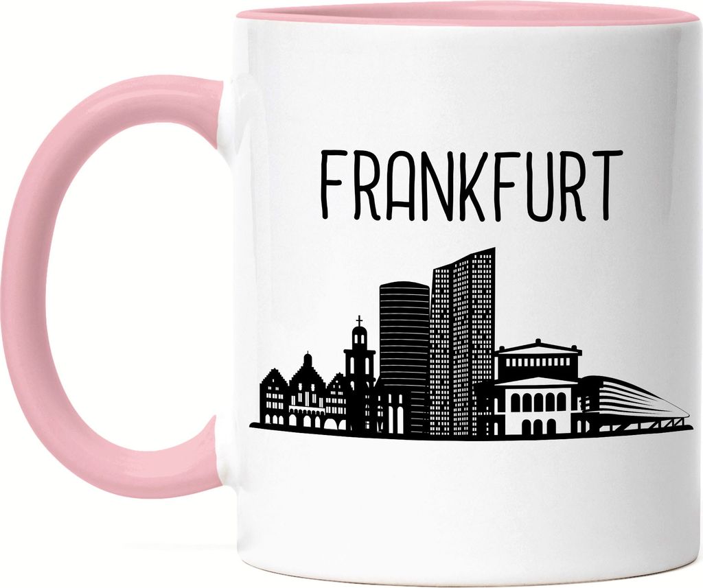FRANKFURT Skyline Tasse Rosa Souvenir Andenken Deutsche Großstädte Motiv Stadt Silhouette Geschenkidee Umzug
