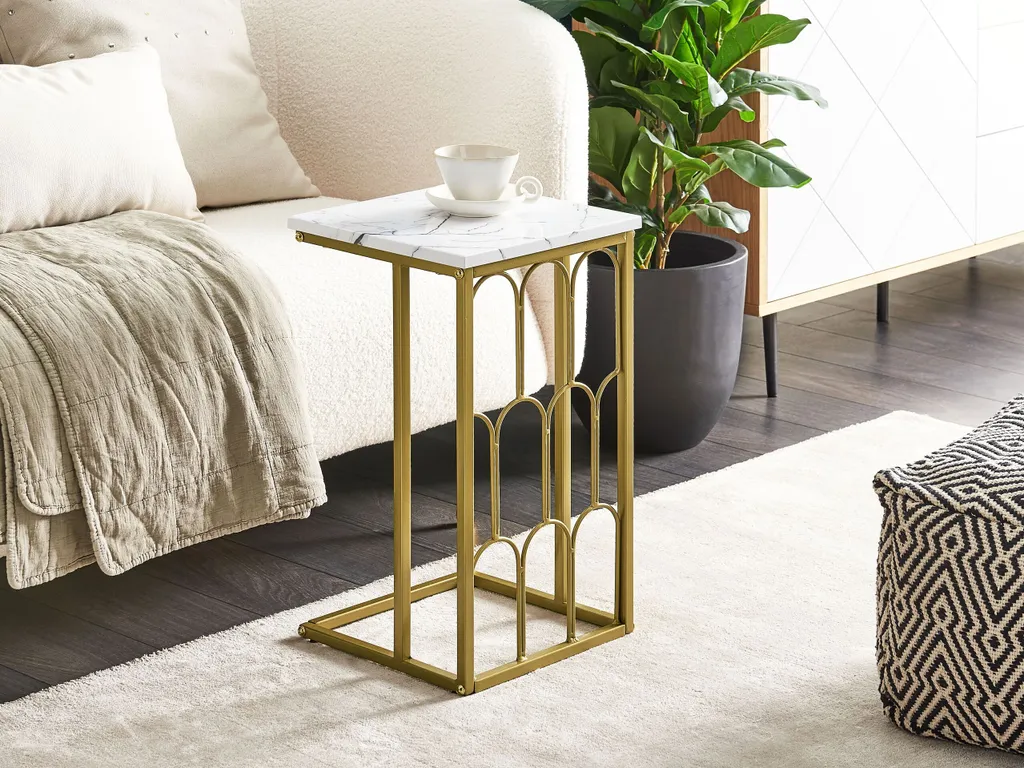 Table basse effet marbre et métal doré base graphique pour déco luxe - 2