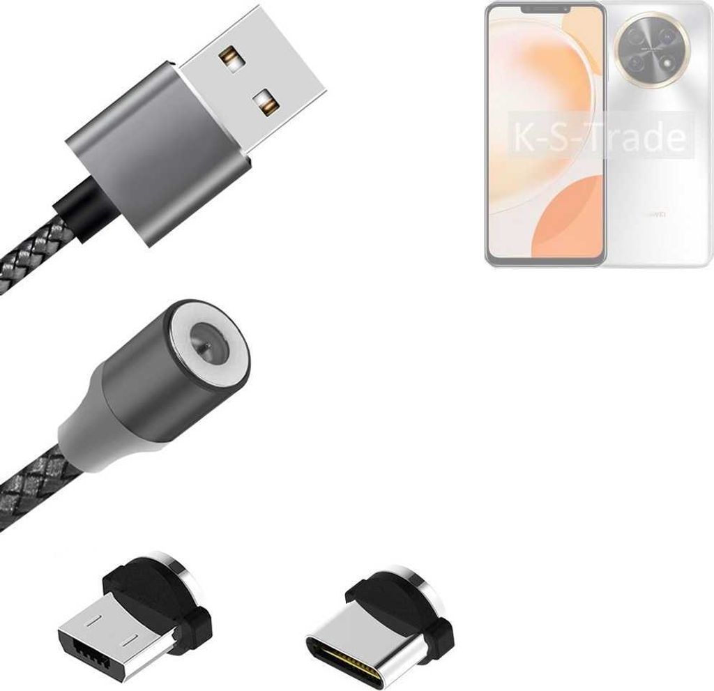K-S-Trade Hochwertiges Magnet-Lade-kabel Sync-Kabel Daten-Kabel kompatibel mit Huawei nova Y91 mit USB-Typ-C-Anschluss und Micro-USB-Anschluss 2A bis