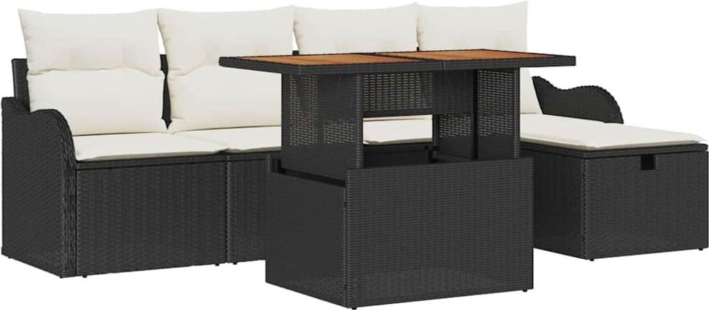 Gartensofa-set mit Kissen 6 pcs Schwarz Poly-Rattan