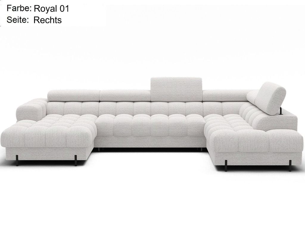 Wohnlandschaft in U-Form XXL Falco Sofa mit Bettkasten und Schlaffunktion Teddystoff Royal 01 Weiss rechts