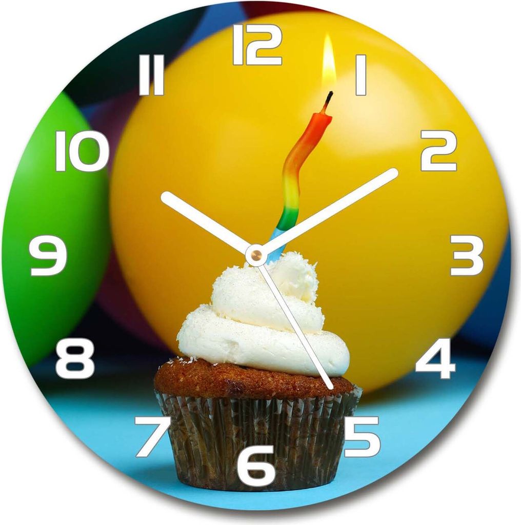 Wanduhr aus Glas 30fi Glasbild Glasuhr Gehärtetes Glas - weisse-zeiger - Birthday cupcake
