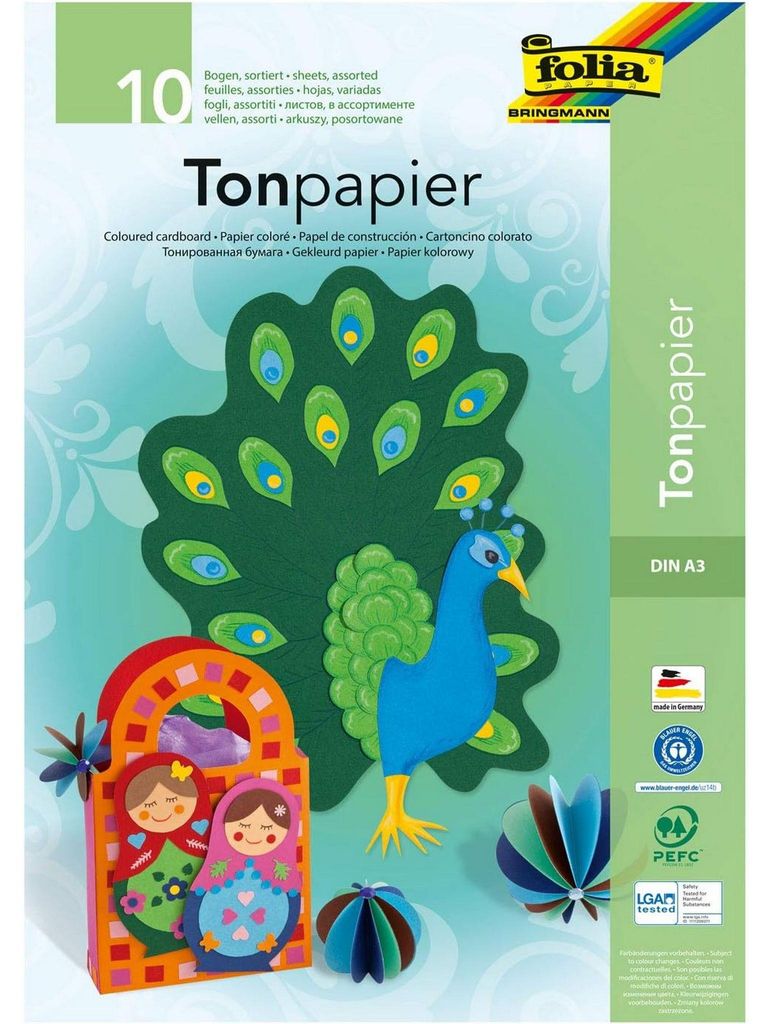folia Tonpapierblock DIN A3 130 g/qm 10 Blatt