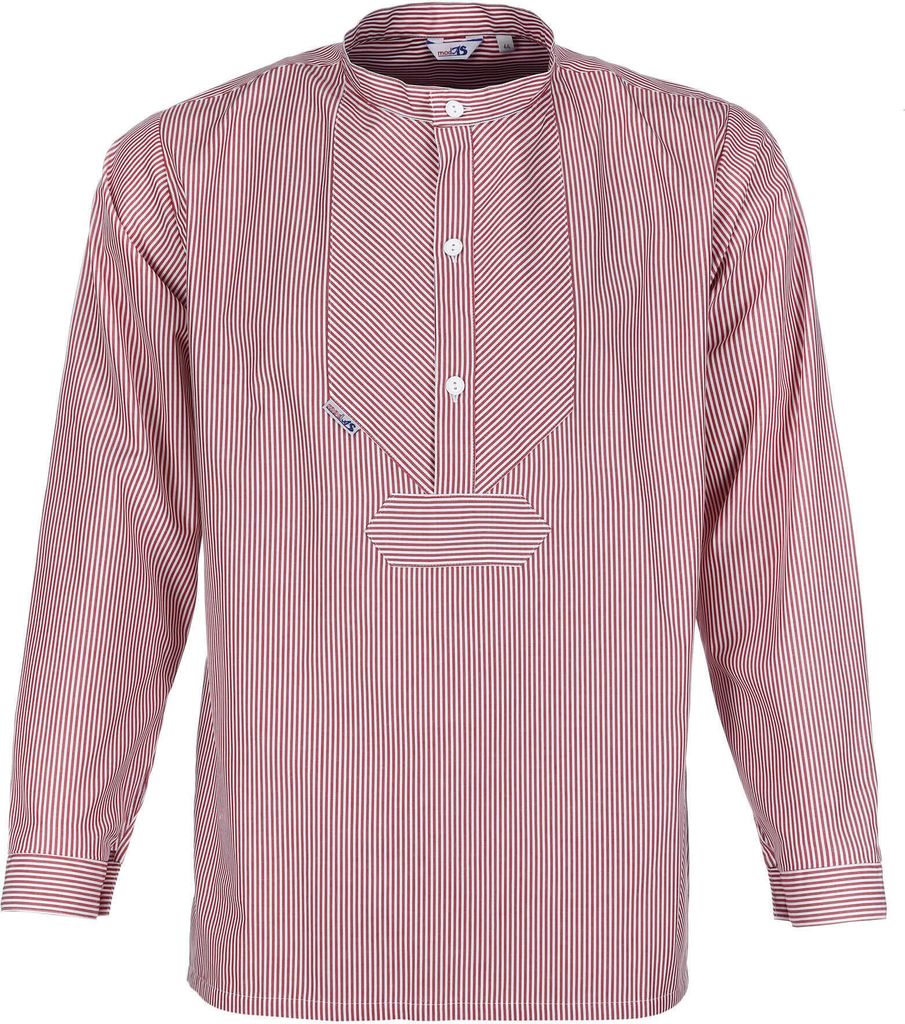 modAS Uni Fischerhemd Sommer Langarm-Shirt mit Stehkragen - Gestreiftes Hemd im Finkenwerder-Stil in Rot-Weiß Größe Damen 40 – Herren 46
