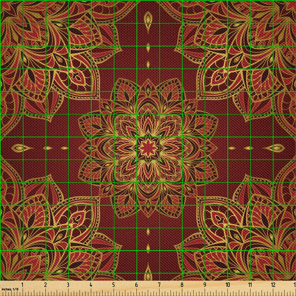 ABAKUHAUS Mandala Satin Stoff als Meterware, Orientalische Motive mit floralen Elementen und Blättern östliche Kulturen Inspiration, 5 M (148 x 5...