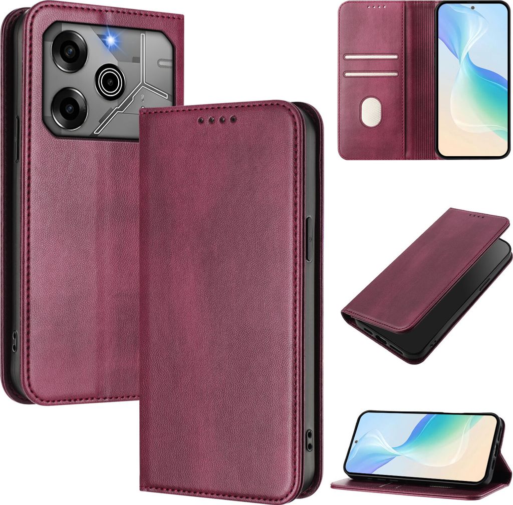 Handyhülle für Tecno Pova 6/Pova 6 Pro 5G, Vintage Leder RFID Schutz Kartenfach Standfunktion Magnetische Klapphülle Rot