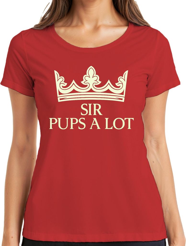 Lustig Hund Welpe Geschenk Krone Sir Pups A Lot Hundefreund Fan Damen T-Shirt, Rot, XXL