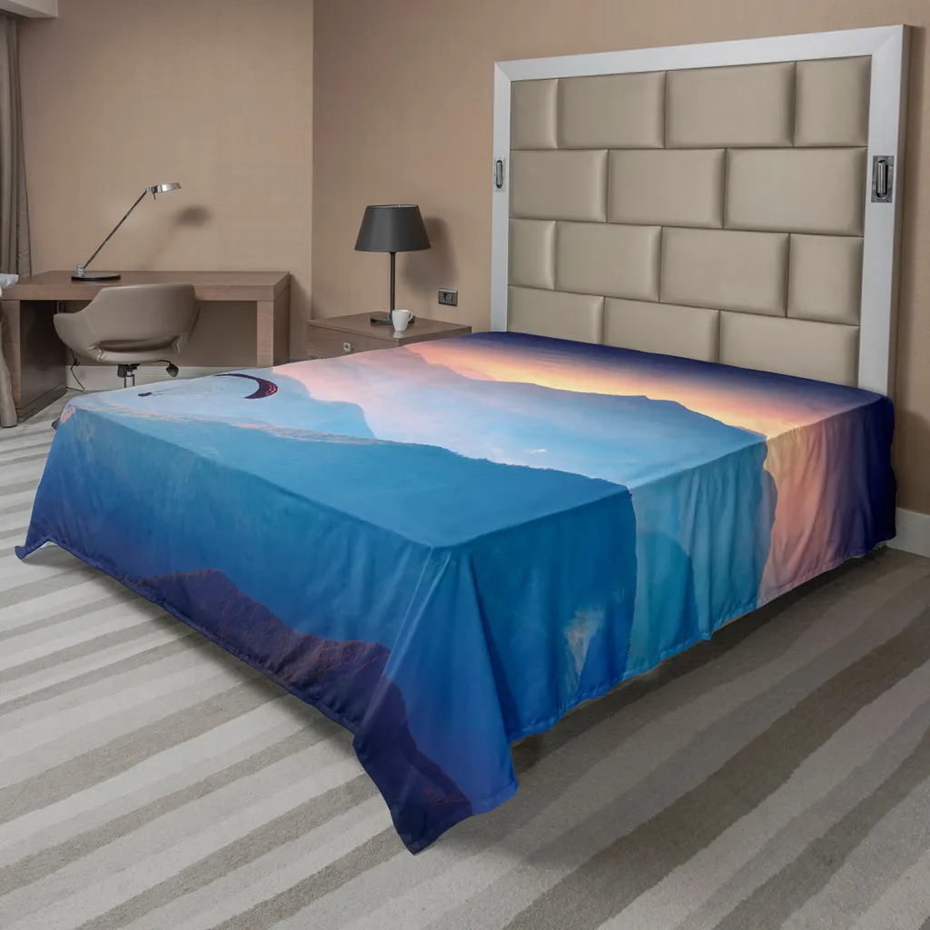 ABAKUHAUS Drap de lit Parapente en Montagne, Bleu Rose, 260 x 228 cm
