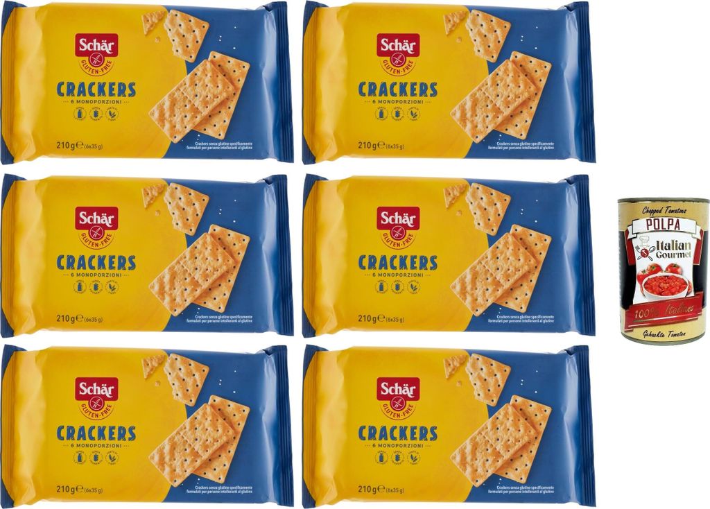 Schär Crackers senza Glutine, Glutenfreie Cracker. Speziell für Menschen mit Glutenunverträglichkeit entwickelt, 6x 210g + Italian Gourmet polpa...