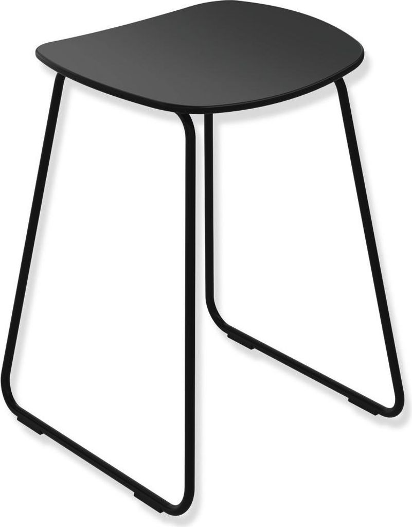 HEWI Duschhocker (Farbe schwarz matt, Duschstuhl rutschfest, belastbar bis 150 kg, Sitzhöhe 480 mm, Sitzfläche 370 mm breit, Badhocker für Dusch...
