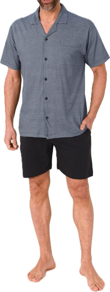 Normann Herren kurzarm Schlafanzug Shorty Pyjama zum durchknöpfen - auch in Übergrössen ; blau , 68
