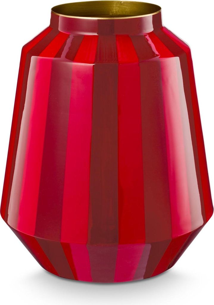 Pip Studio Vase Metal Stripes Dark Red 24x29cm
