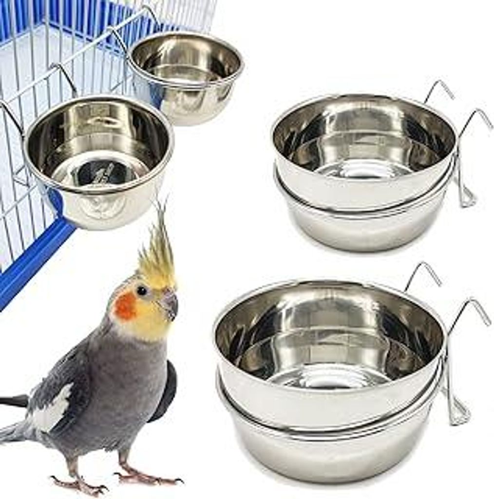 2 x Futternapf für Vogelkäfig, Edelstahl, mit Haken, 4 Größen, zum Aufhängen, für Vogel, Tier, klein, Hund, BPS-11129 x 2