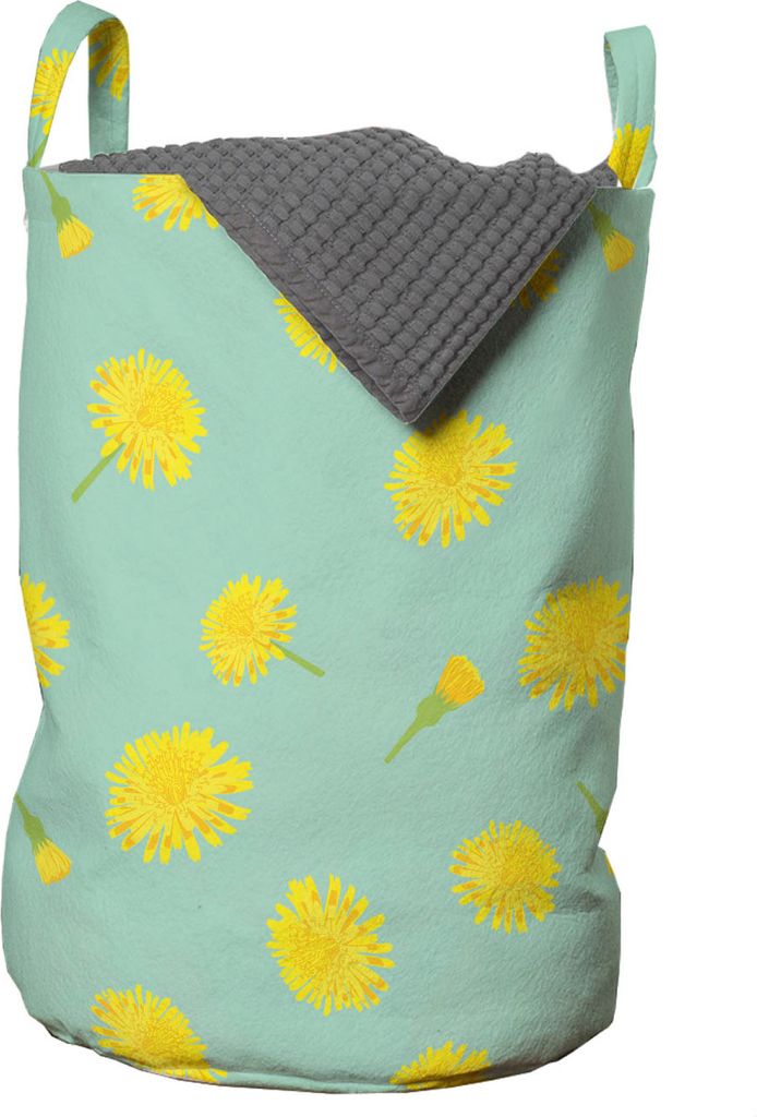 ABAKUHAUS Blumen Wäschesack, Löwenzahn-Blumen-Knospen, Wäschekorb mit Griffen Kordelzugverschluss für Waschsalons, 33 cm breit x 49 cm hoch, Mi...