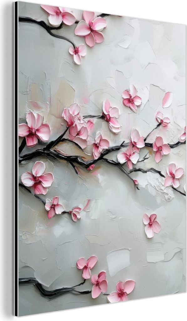 MuchoWow Wanddekoration Metall Metallbild Wandkunst 60x80 cm Blüte - Künstlerisch - Rosa - Sakura MuchoWow Aluminium Gemälde - Wanddekoration Me...